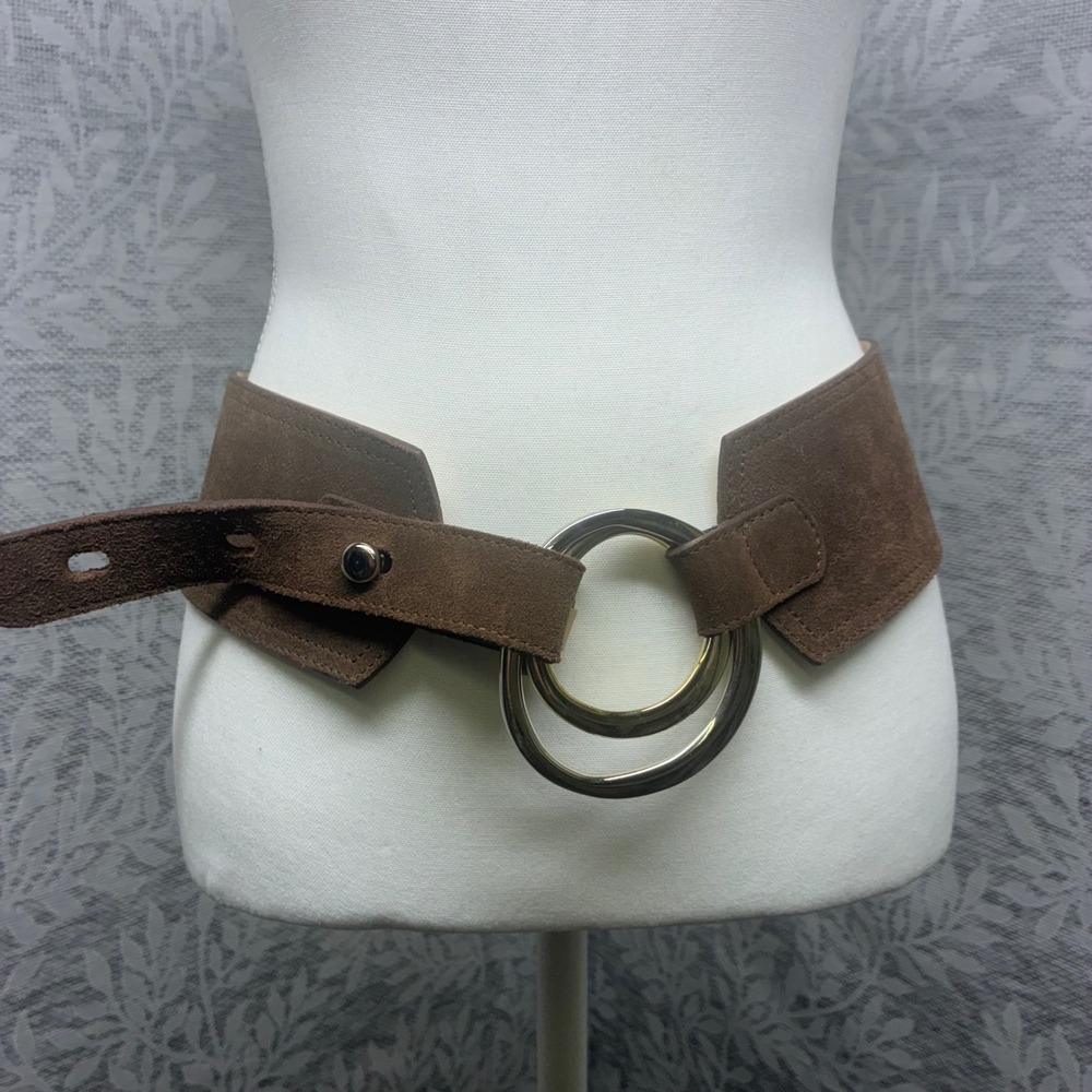 Luisa Spagnoli Suede Leather Belt Womens M Brown Double Ring Italy Made Boho